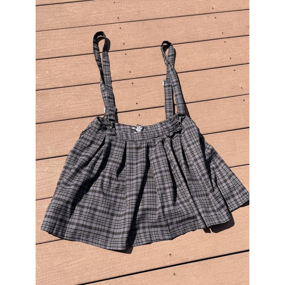Women's Hot Topic Pleated Skirt Plaid Suspender Gray Black Medium Dark Academia